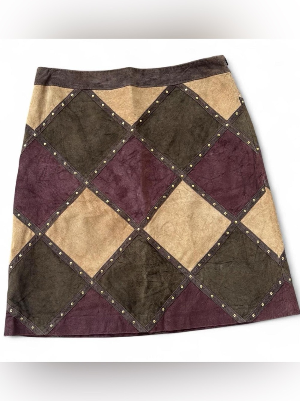 Vintage Y2K Worth 100% Genuine Leather Diamond Studded Low Rise Skirt Size 6